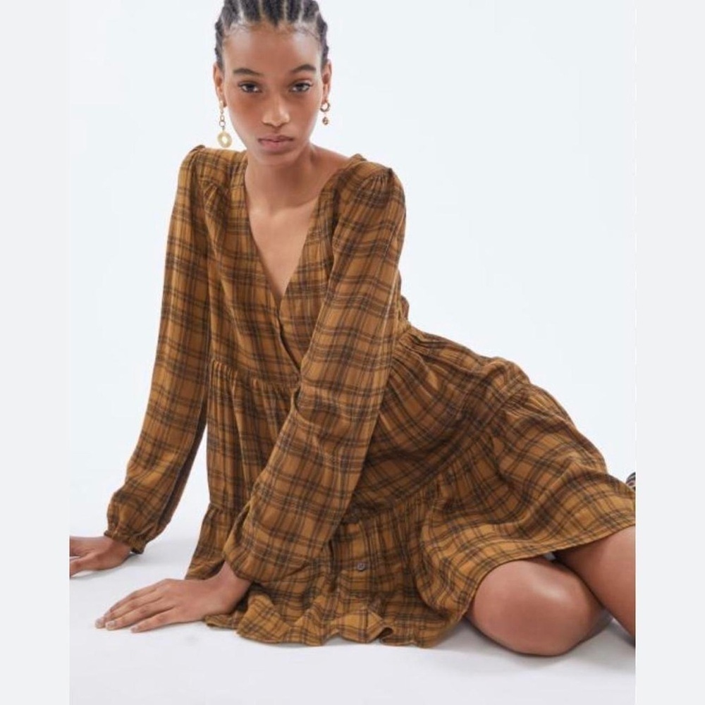 NWT Urban Outfitters Plaid Long Sleeve Babydoll Dress Small